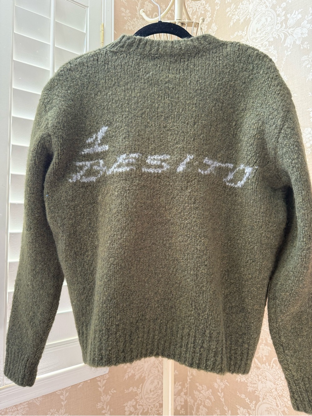 Paloma Wool Olive Green Crewneck Sweater with White Script-1 Besito